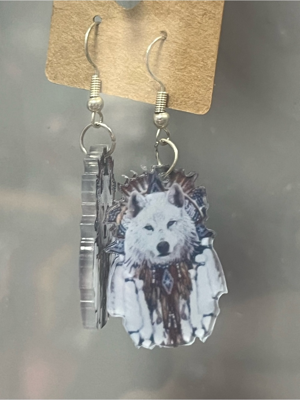 Unbranded White Wolf Acrylic Dangle Earrings
